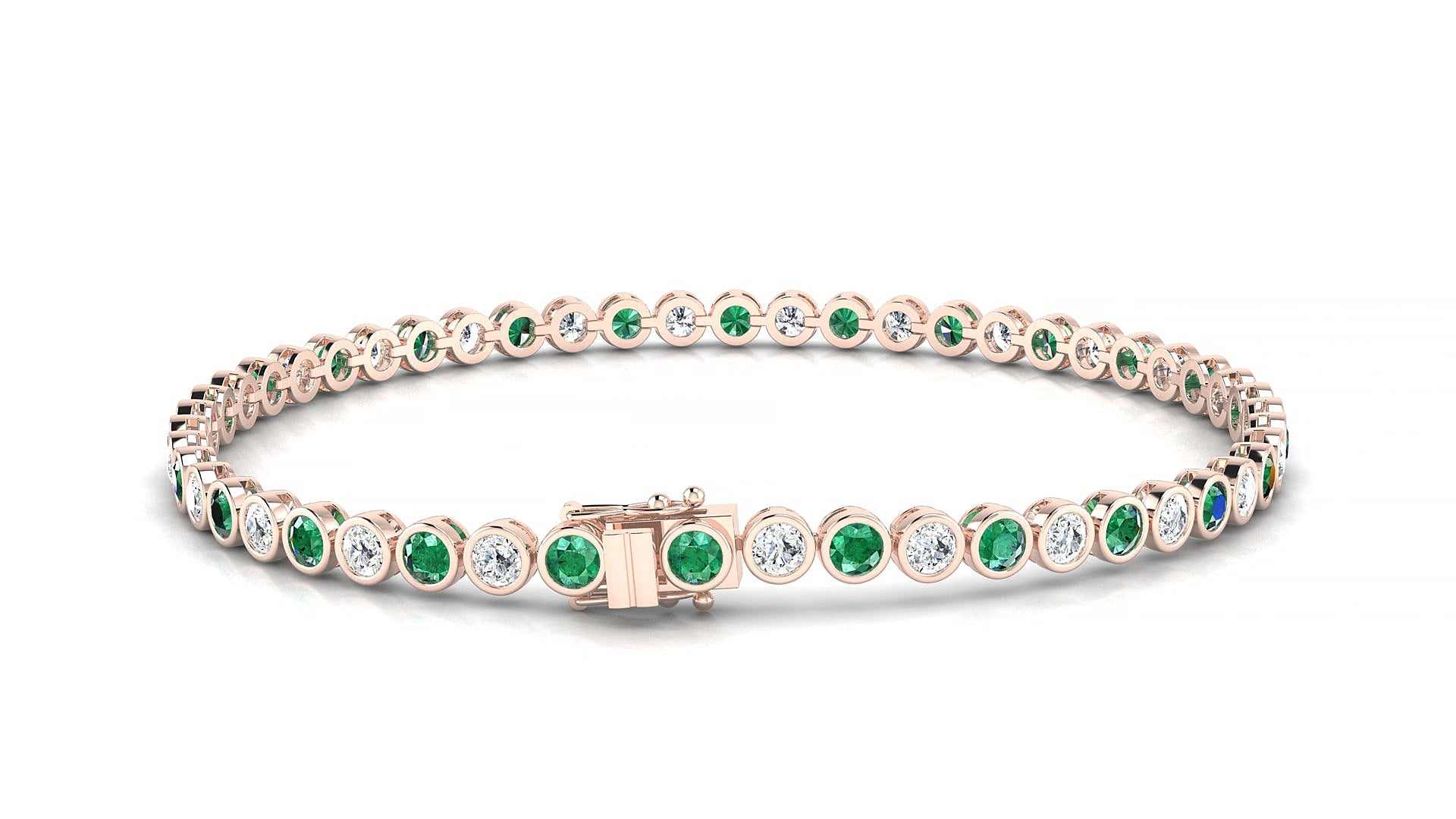 Avila 1-1 | 18k Rose Gold 2.5 mm Round Natural Emerald & Diamond 17 cm Tennis Bracelet