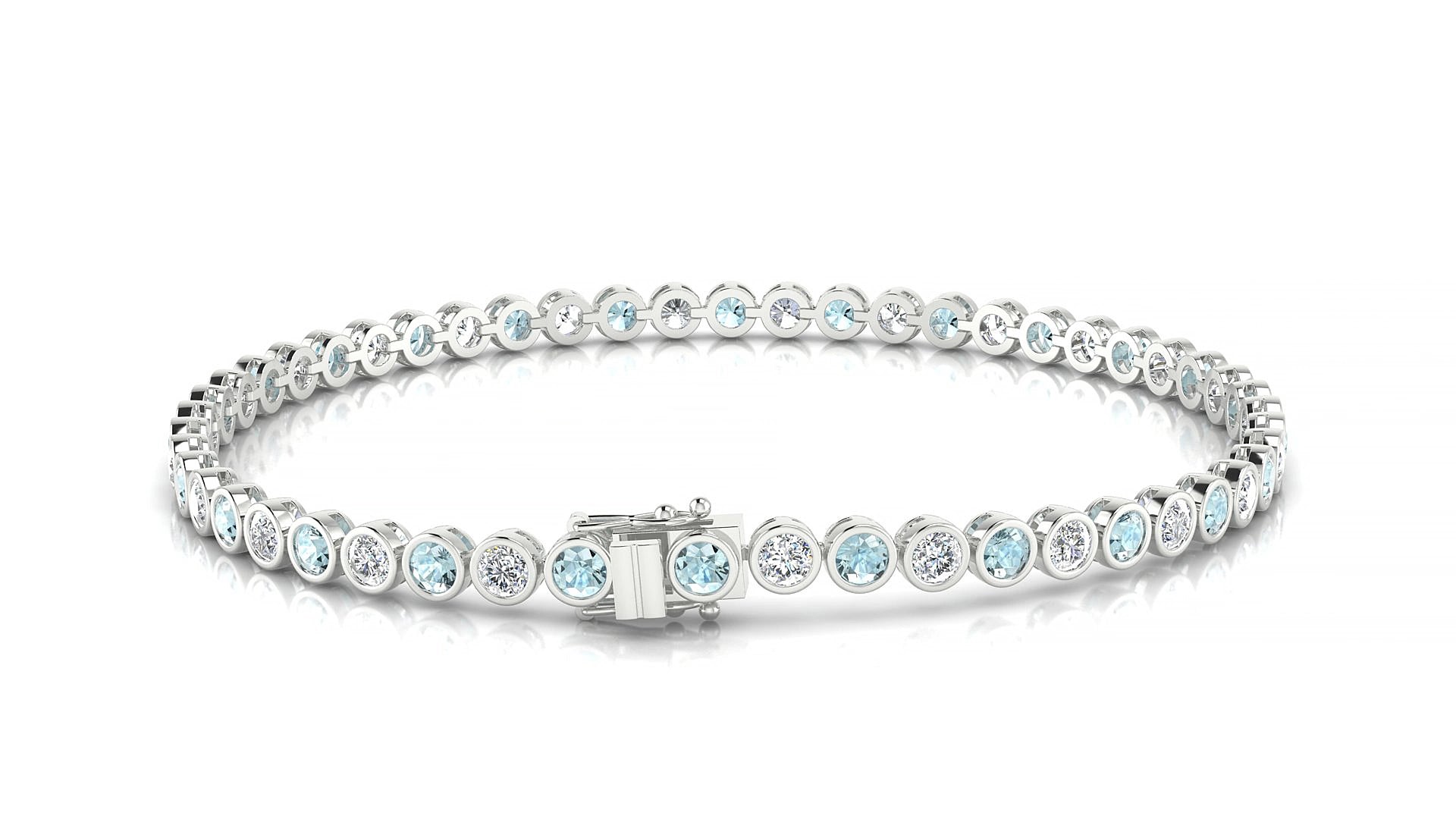 Avila 1-1 | 18k White Gold 2.5 mm Round Natural Aquamarine & Diamond 15 cm Tennis Bracelet
