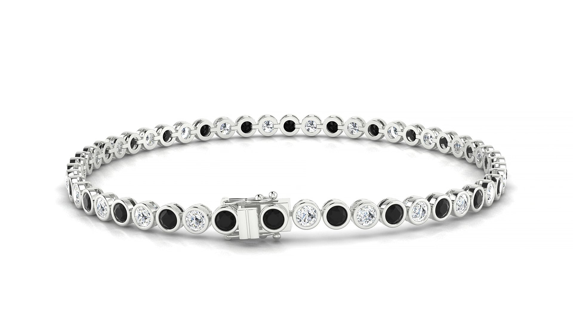 Avila 1-1 | 18k White Gold 2.5 mm Round Natural Black Diamond & Diamond 15 cm Tennis Bracelet