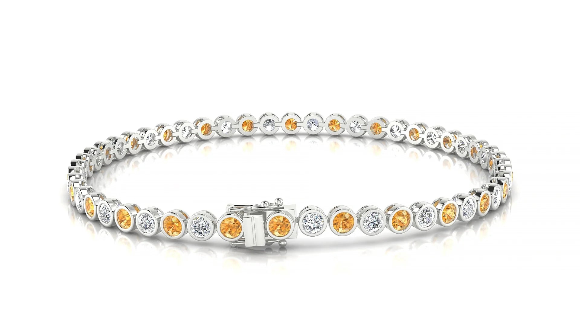 Avila 1-1 | 18k White Gold 2.5 mm Round Natural Citrine & Diamond Tennis Bracelet