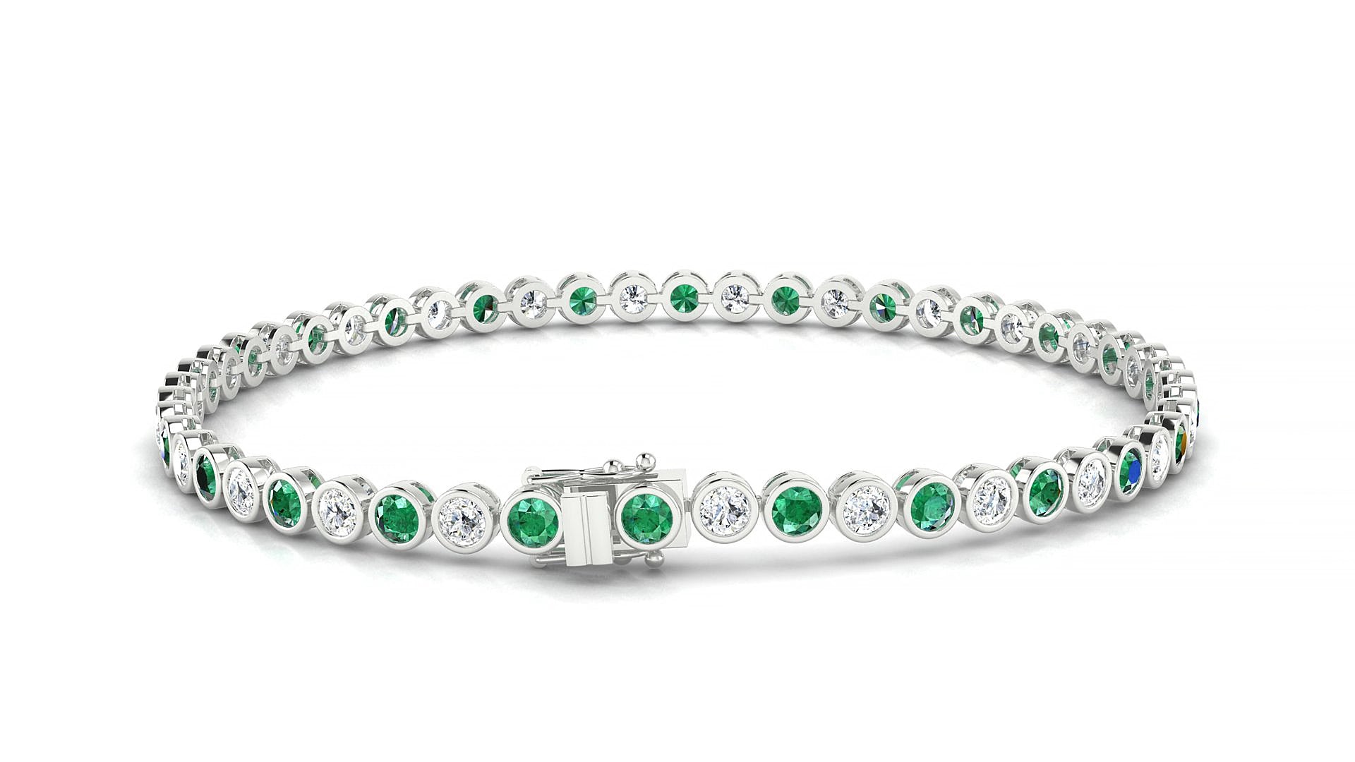 Avila 1-1 | 18k White Gold 2.5 mm Round Natural Emerald & Diamond 18 cm Tennis Bracelet