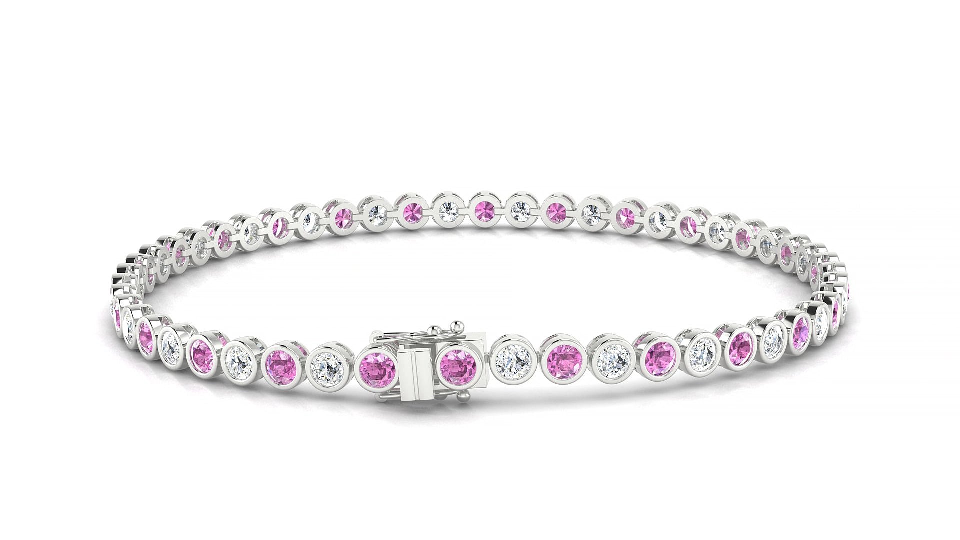Avila 1-1 | 18k White Gold 2.5 mm Round Natural Pink Sapphire & Diamond 15 cm Tennis Bracelet