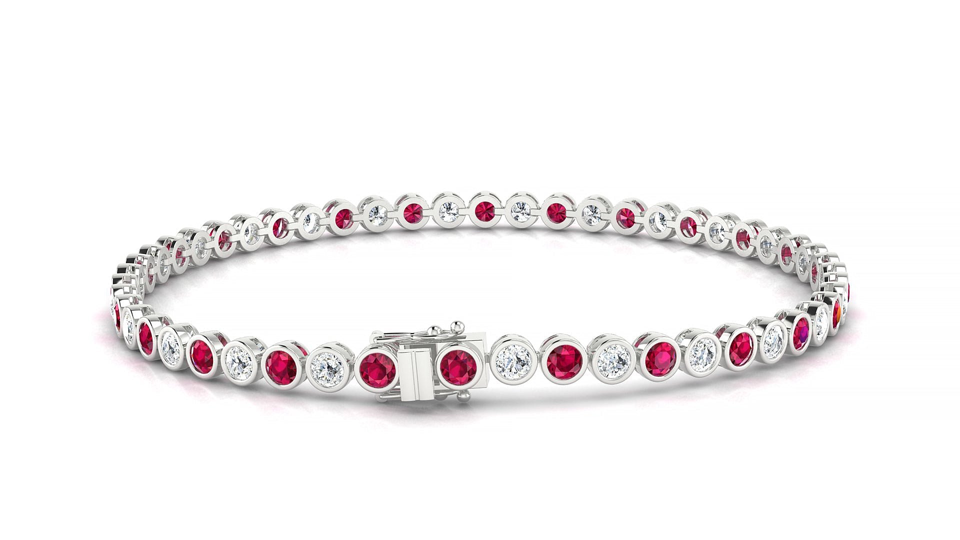 Avila 1-1 | 18k White Gold 2.5 mm Round Natural Ruby & Diamond Tennis Bracelet