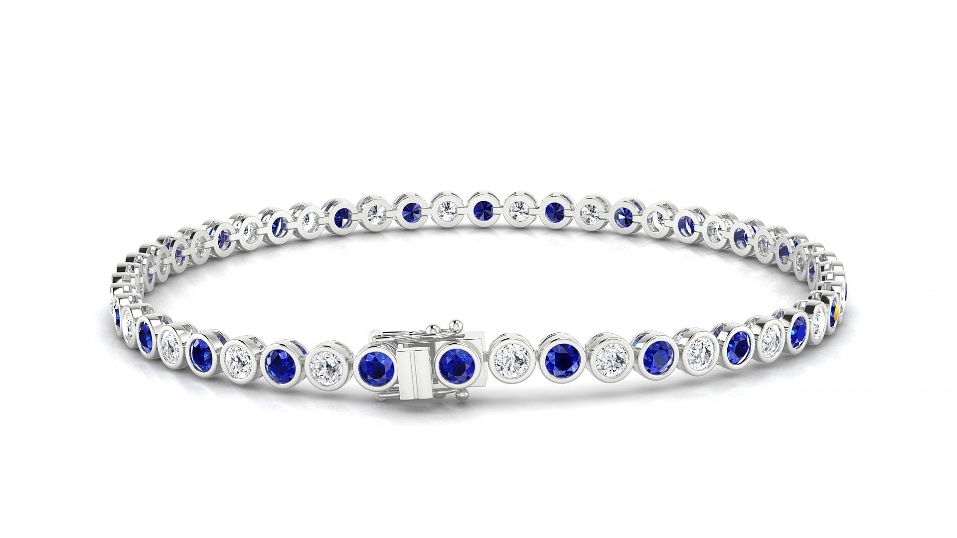 Avila 1-1 | 18k White Gold 2.5 mm Round Natural Sapphire & Diamond 15 cm Tennis Bracelet