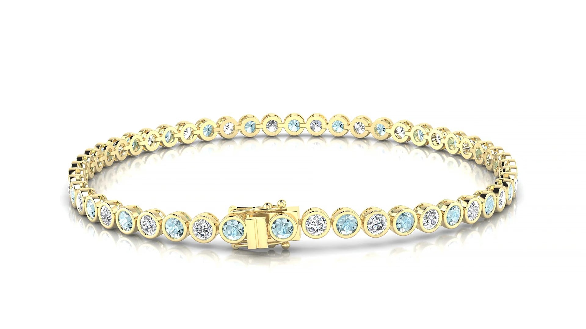 Avila 1-1 | 18k Yellow Gold 2.5 mm Round Natural Aquamarine & Diamond Tennis Bracelet