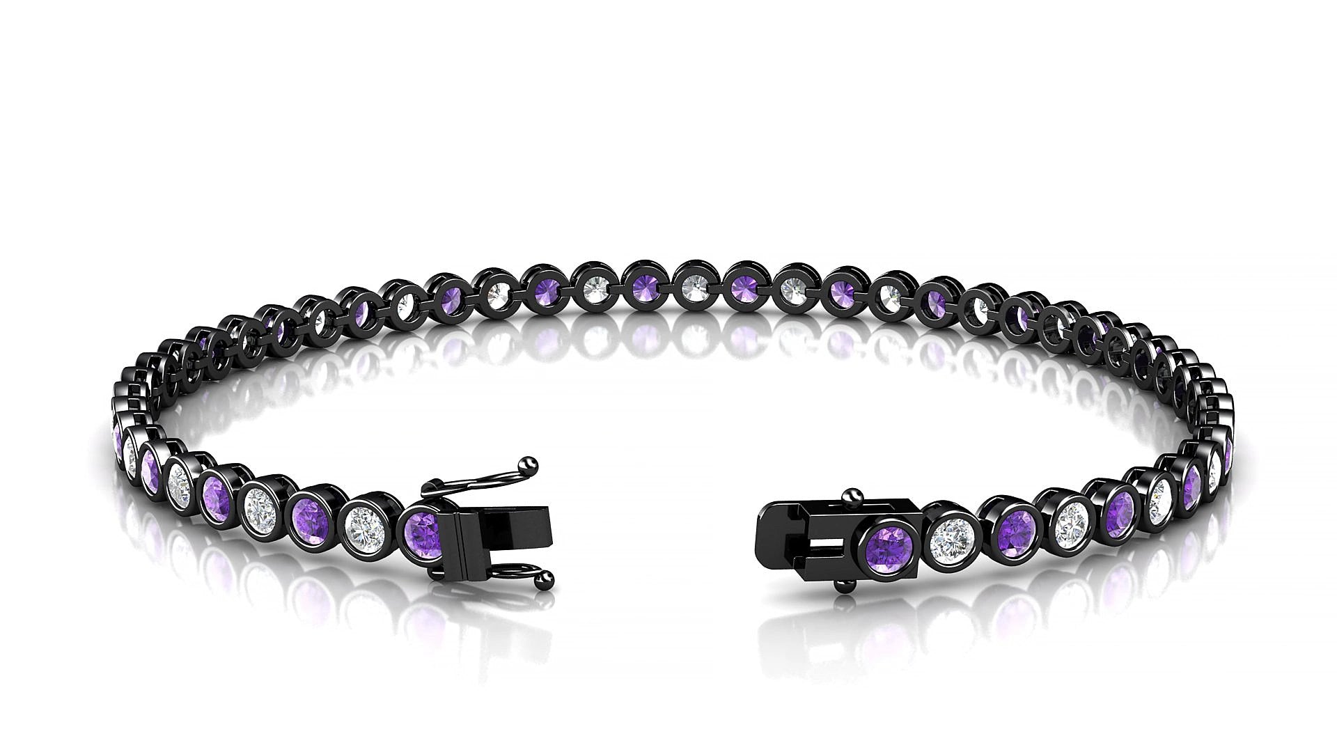 Avila 1-1 | 18k Black Gold 2.5 mm Round Natural Amethyst & Diamond 17 cm Tennis Bracelet