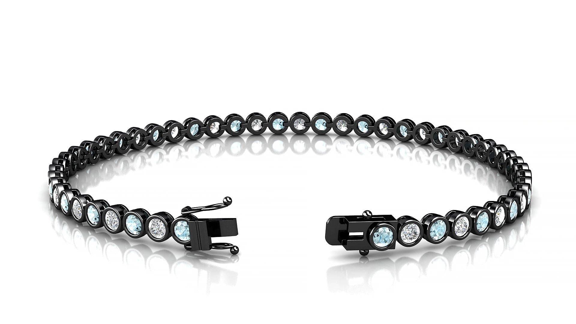 Avila 1-1 | 18k Black Gold 2.5 mm Round Natural Aquamarine & Diamond 15 cm Tennis Bracelet