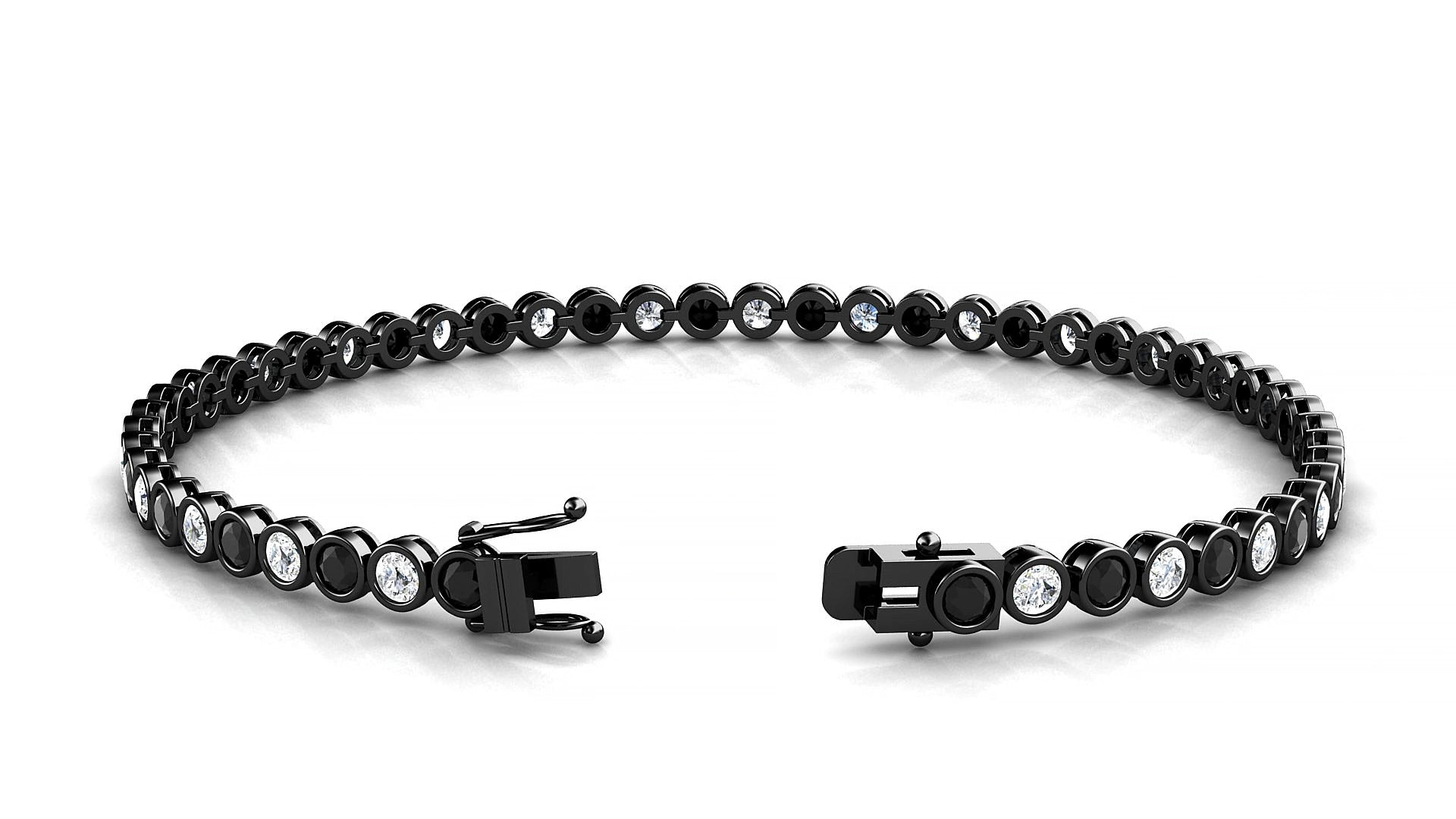 Avila 1-1 | 18k Black Gold 2.5 mm Round Natural Black Diamond & Diamond 15 cm Tennis Bracelet