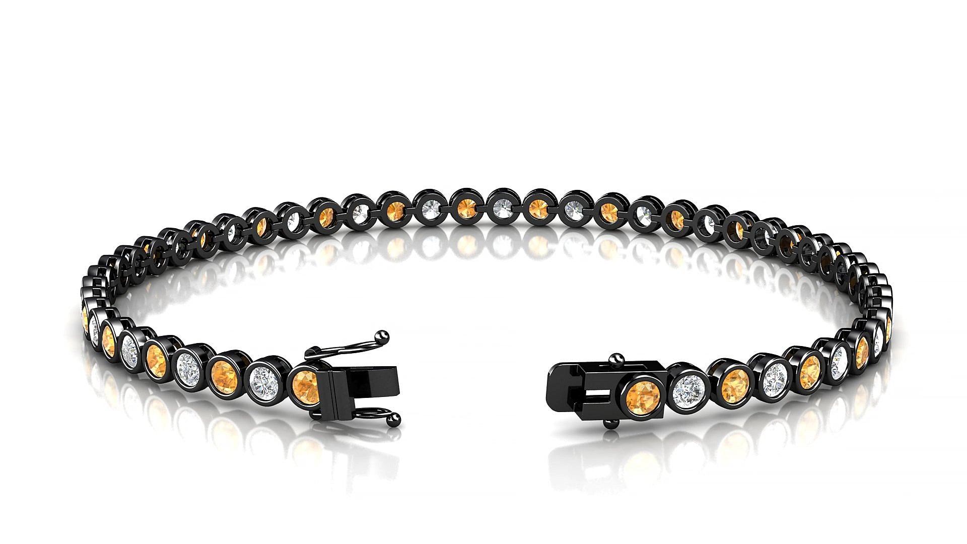 Avila 1-1 | 18k Black Gold 2.5 mm Round Natural Citrine & Diamond 16 cm Tennis Bracelet