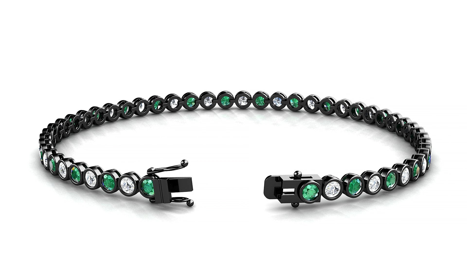 Avila 1-1 | 18k Black Gold 2.5 mm Round Natural Emerald & Diamond 15 cm Tennis Bracelet