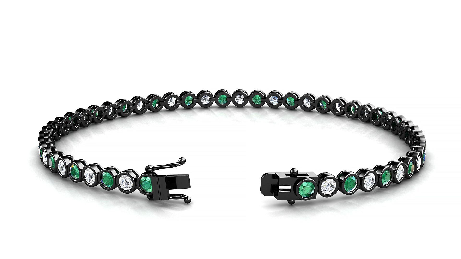 Avila 1-1 | 18k Black Gold 2.5 mm Round Natural Emerald & Diamond Tennis Bracelet