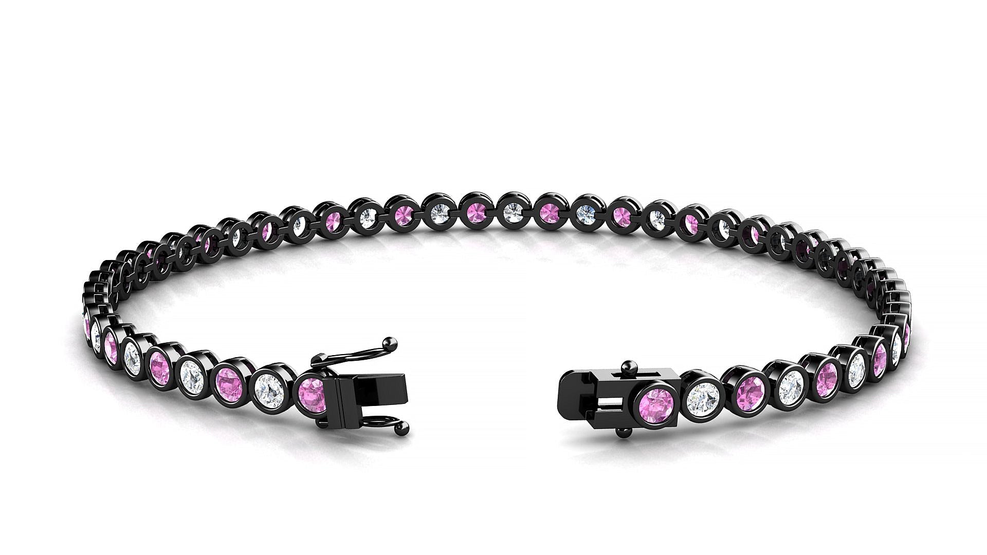 Avila 1-1 | 18k Black Gold 2.5 mm Round Natural Pink Sapphire & Diamond Tennis Bracelet