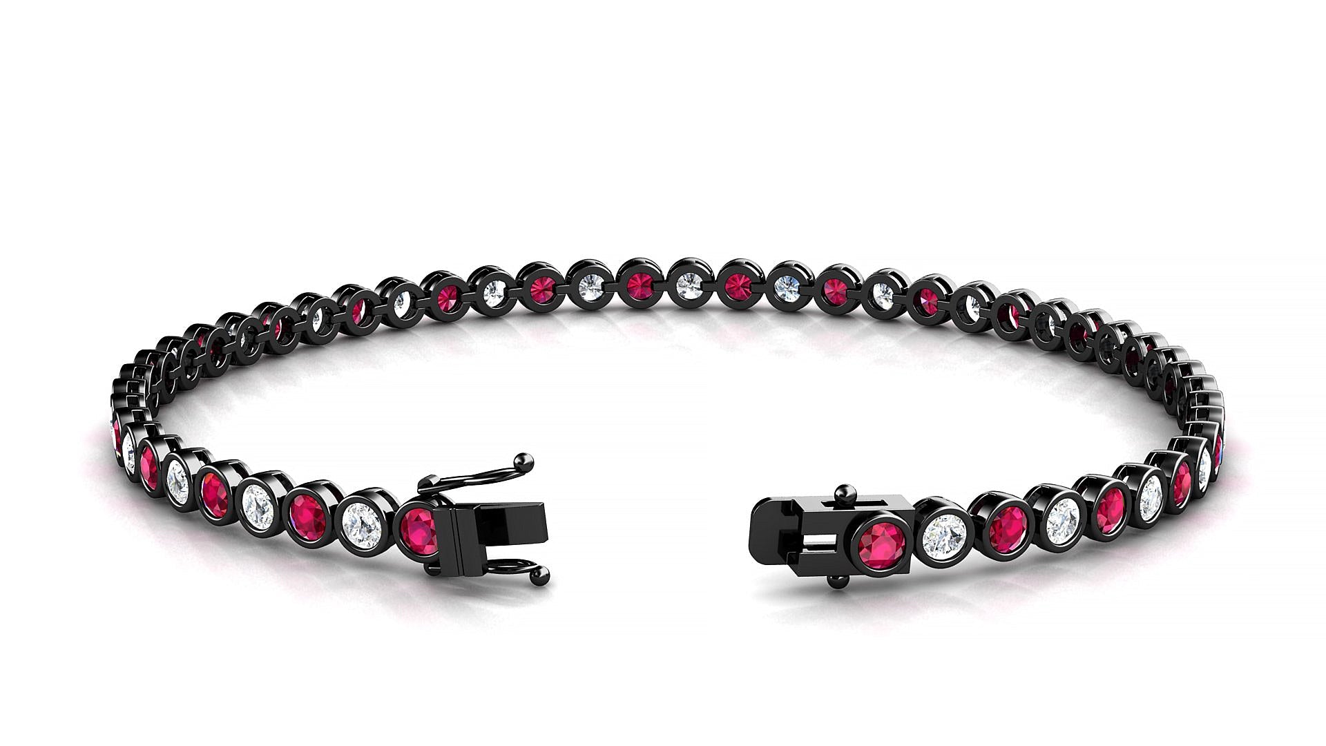 Avila 1-1 | 18k Black Gold 2.5 mm Round Natural Ruby & Diamond Tennis Bracelet