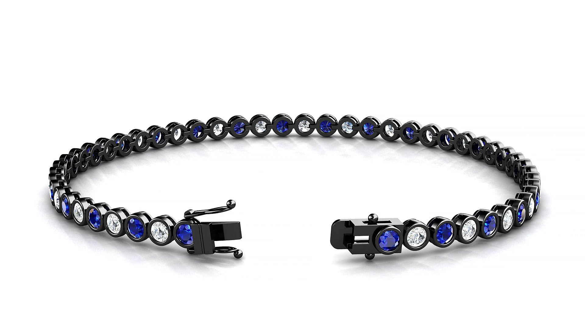 Avila 1-1 | 18k Black Gold 2.5 mm Round Natural Sapphire & Diamond 15 cm Tennis Bracelet
