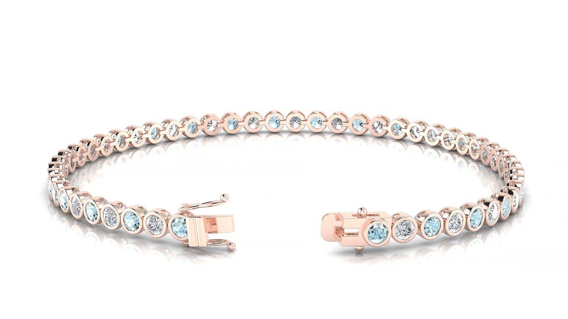 Avila 1-1 | 18k Rose Gold 2.5 mm Round Natural Aquamarine & Diamond 19 cm Tennis Bracelet