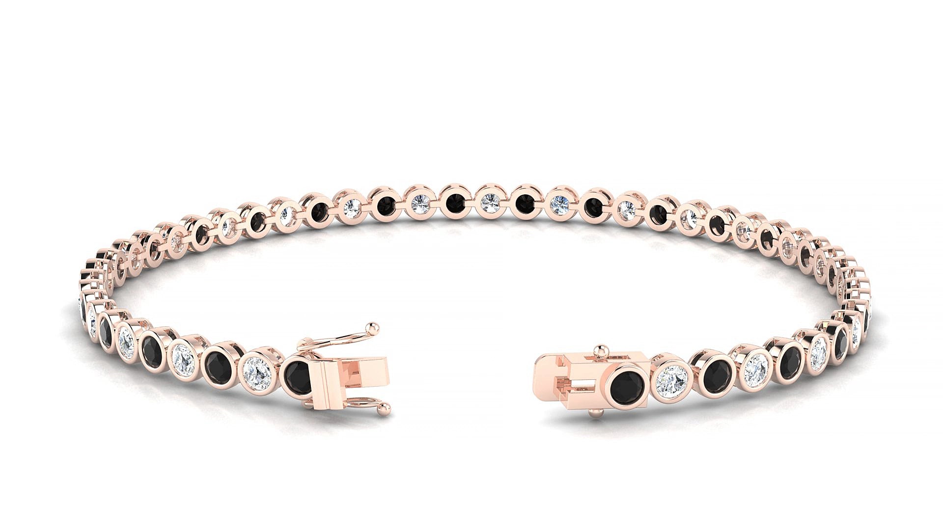 Avila 1-1 | 18k Rose Gold 2.5 mm Round Natural Black Diamond & Diamond 15 cm Tennis Bracelet