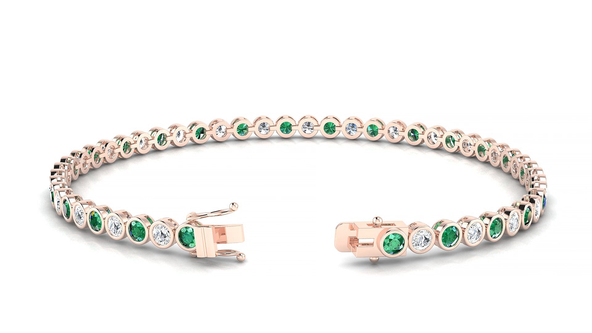 Avila 1-1 | 18k Rose Gold 2.5 mm Round Natural Emerald & Diamond 15 cm Tennis Bracelet