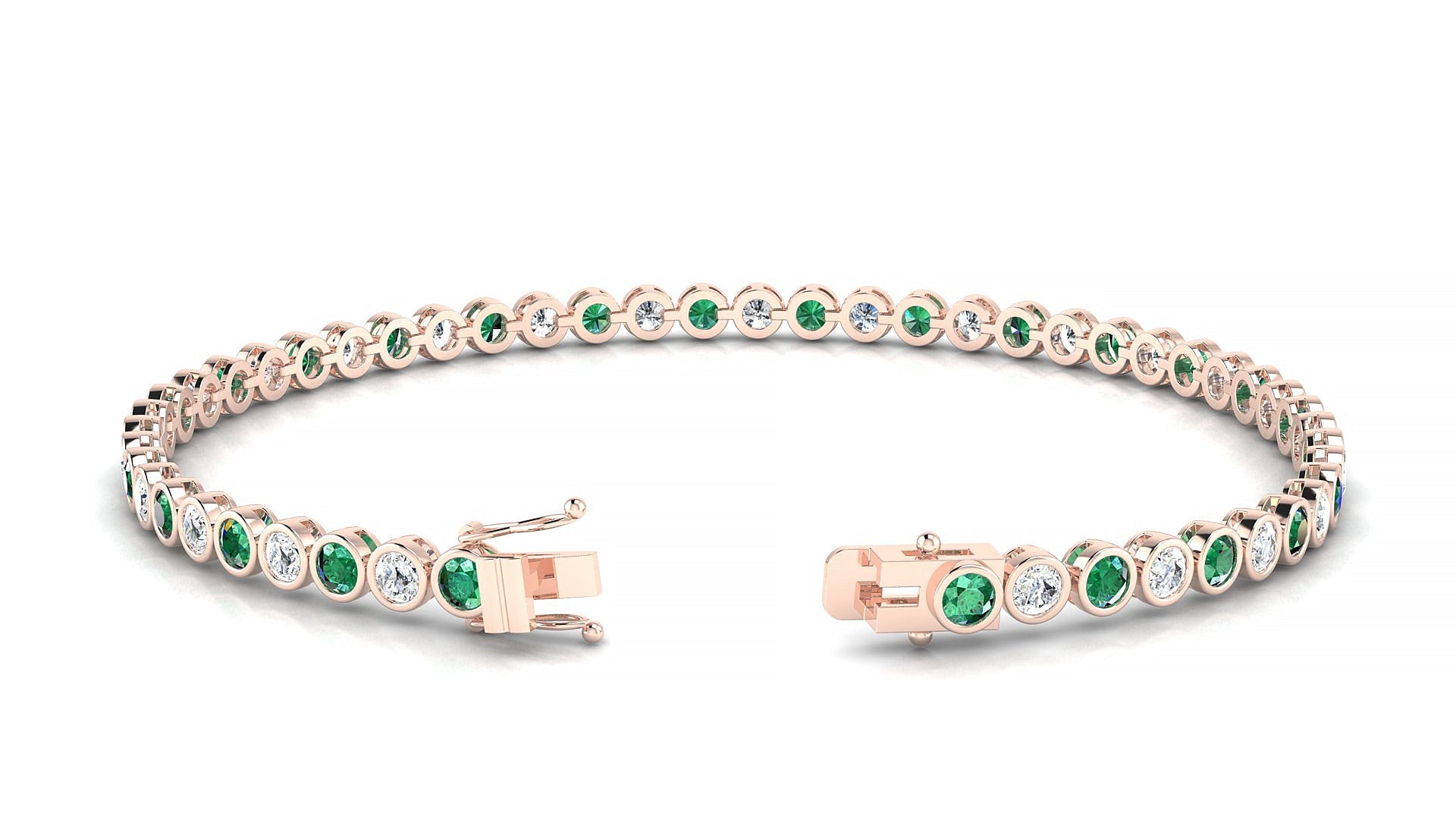Avila 1-1 | 18k Rose Gold 2.5 mm Round Natural Emerald & Diamond Tennis Bracelet