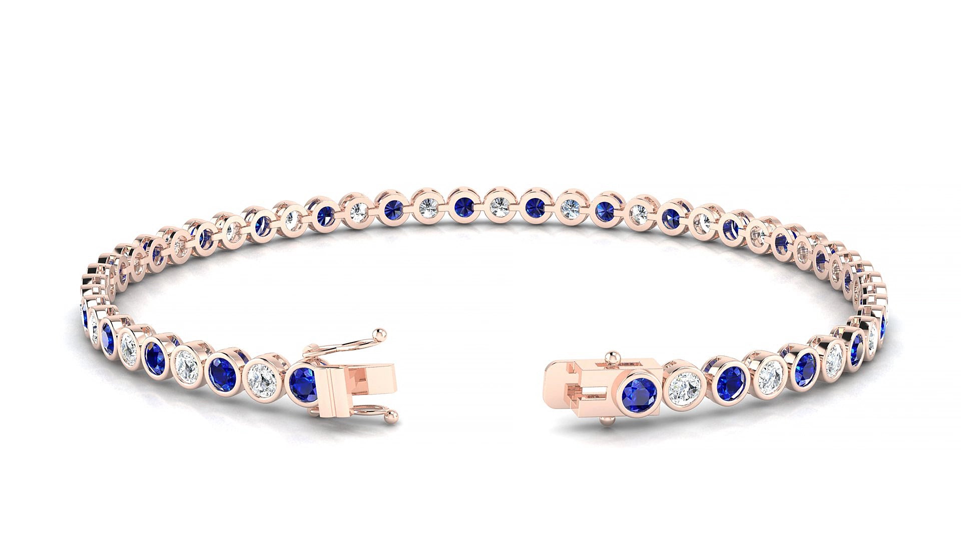 Avila 1-1 | 18k Rose Gold 2.5 mm Round Natural Sapphire & Diamond 15 cm Tennis Bracelet