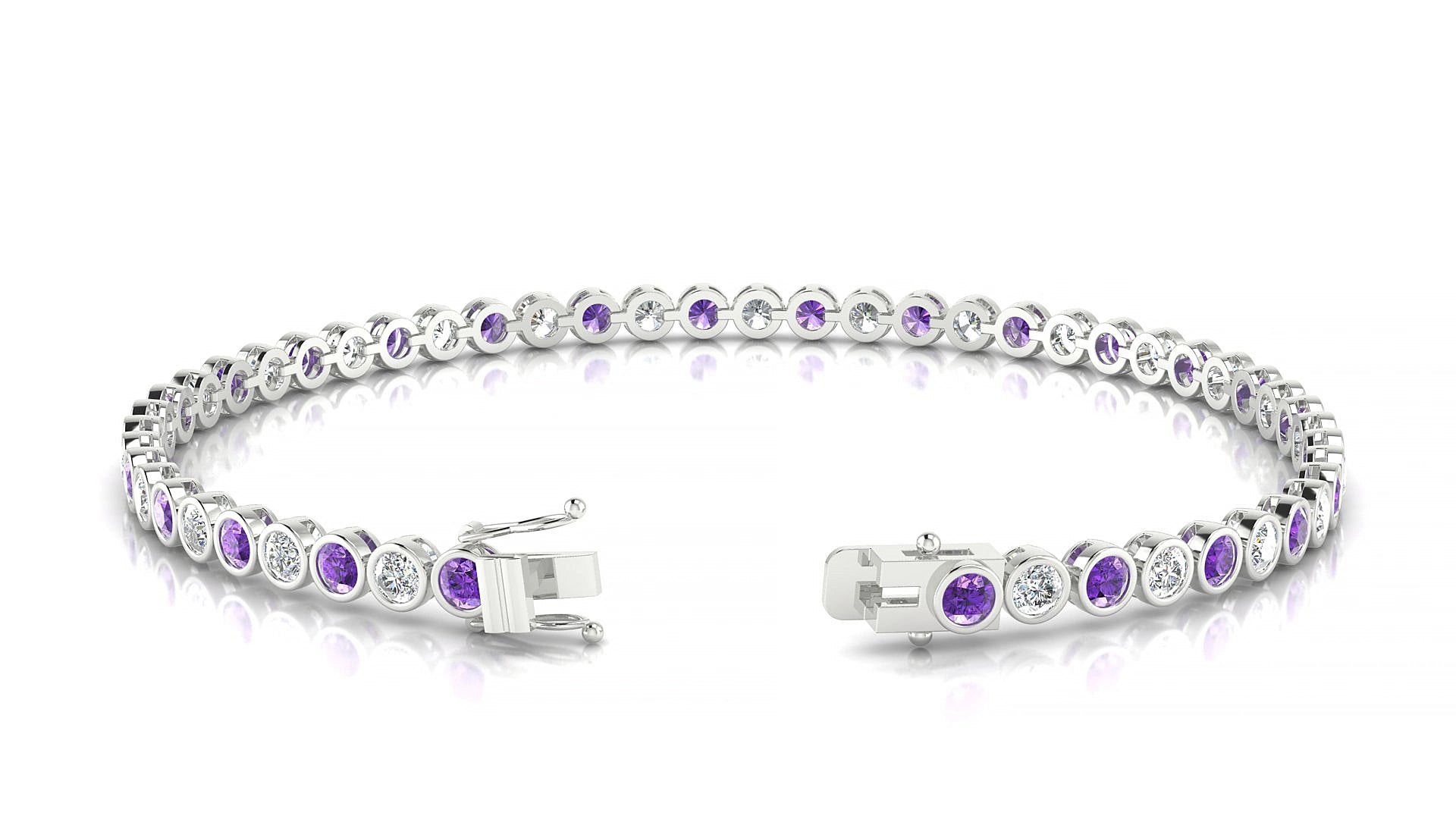 Avila 1-1 | 18k White Gold 2.5 mm Round Natural Amethyst & Diamond 18 cm Tennis Bracelet