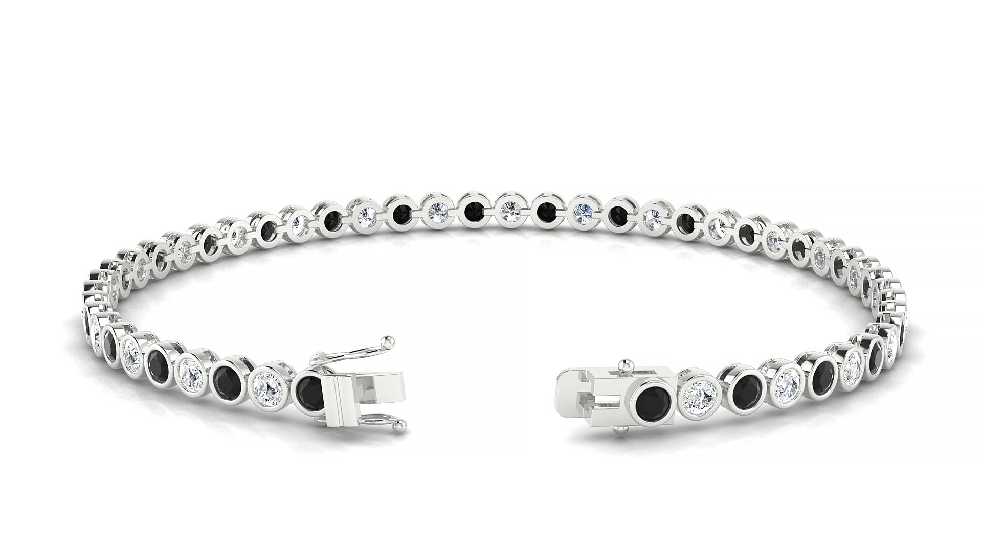 Avila 1-1 | 18k White Gold 2.5 mm Round Natural Black Diamond & Diamond Tennis Bracelet