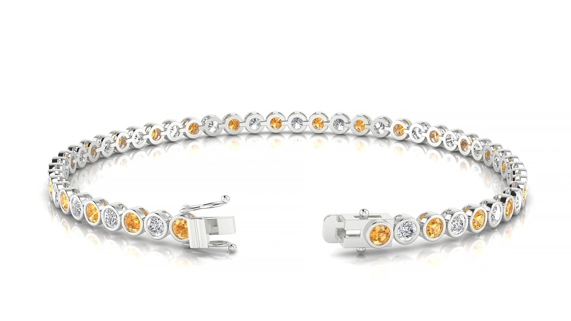 Avila 1-1 | 18k White Gold 2.5 mm Round Natural Citrine & Diamond 15 cm Tennis Bracelet