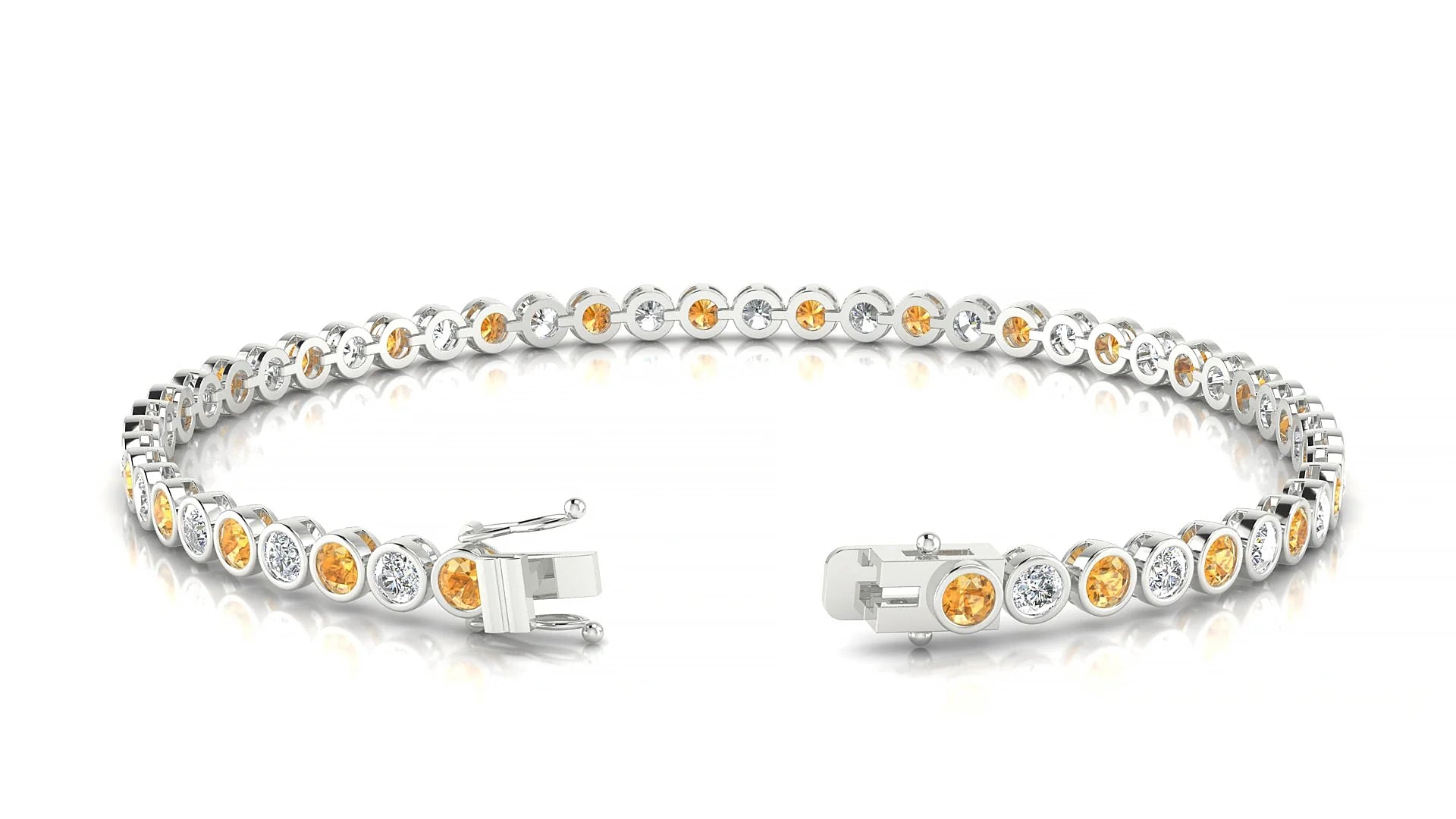Avila 1-1 | 18k White Gold 2.5 mm Round Natural Citrine & Diamond Tennis Bracelet