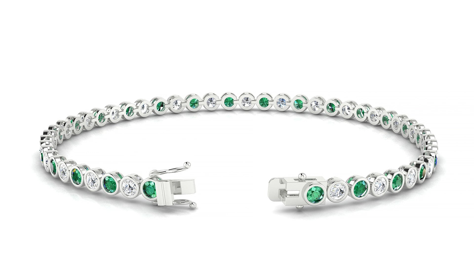 Avila 1-1 | 18k White Gold 2.5 mm Round Natural Emerald & Diamond 15 cm Tennis Bracelet