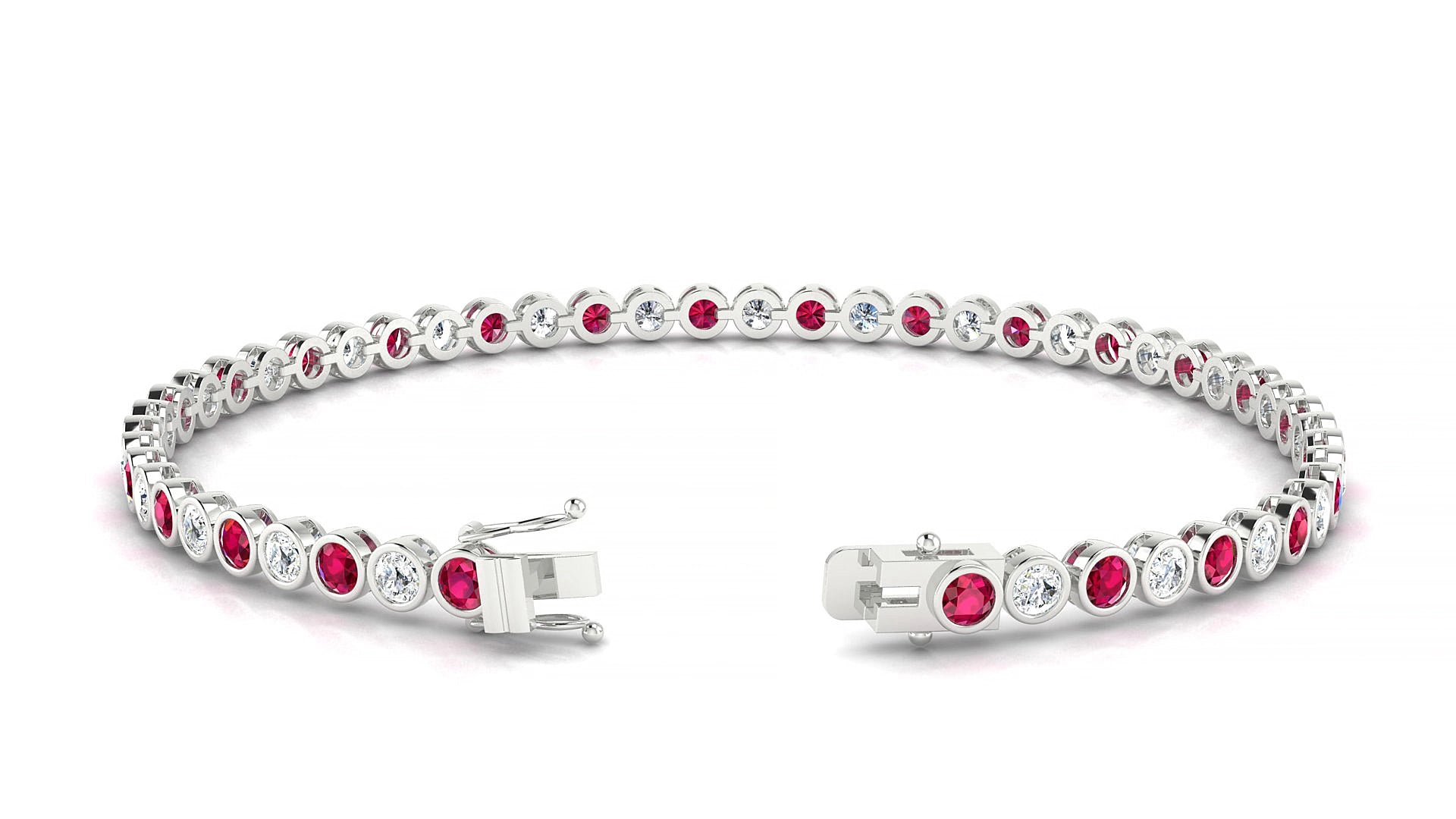 Avila 1-1 | 18k White Gold 2.5 mm Round Natural Ruby & Diamond 17 cm Tennis Bracelet