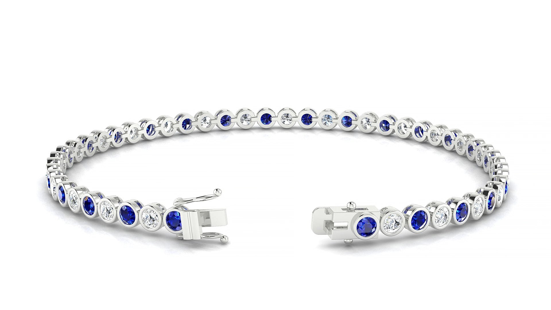 Avila 1-1 | 18k White Gold 2.5 mm Round Natural Sapphire & Diamond 15 cm Tennis Bracelet