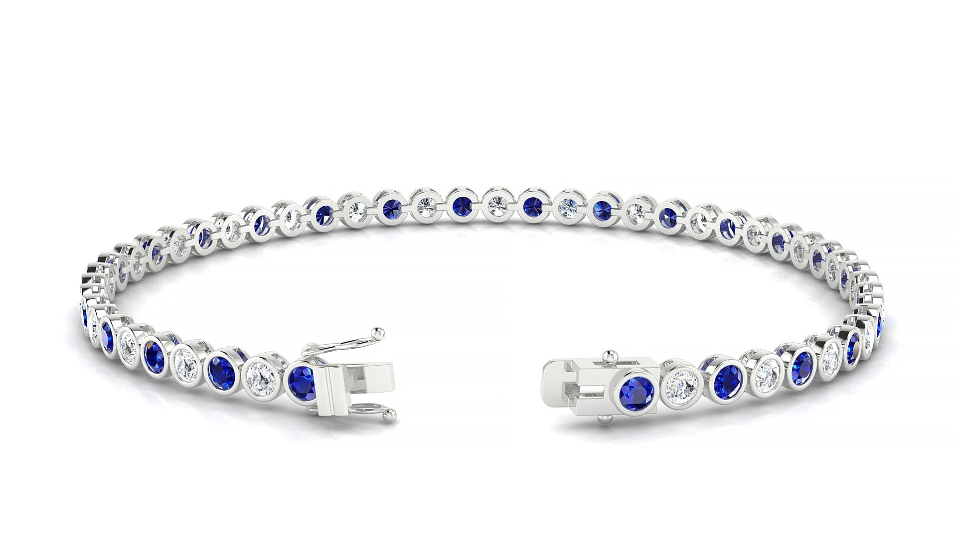 Avila 1-1 | 18k White Gold 2.5 mm Round Natural Sapphire & Diamond Tennis Bracelet