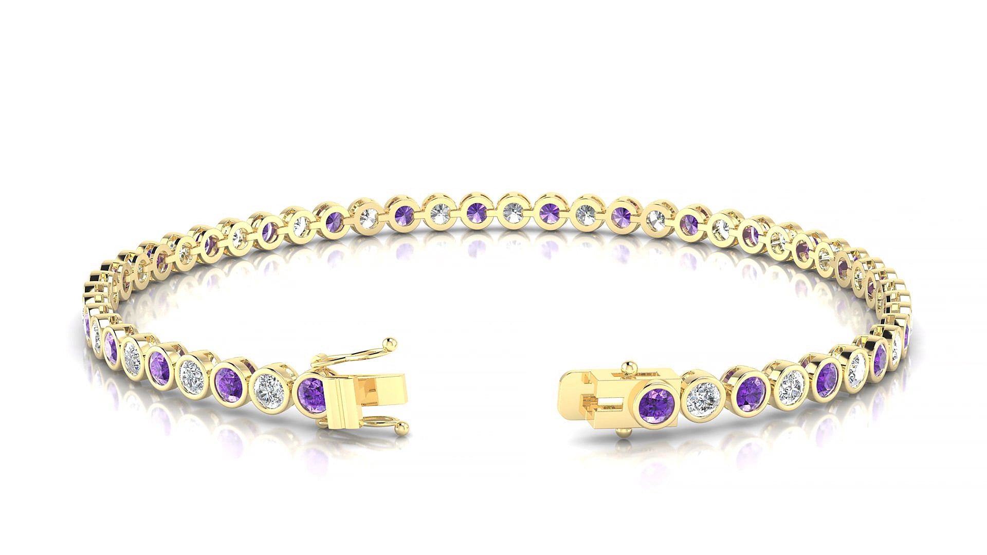 Avila 1-1 | 18k Yellow Gold 2.5 mm Round Natural Amethyst & Diamond 15 cm Tennis Bracelet