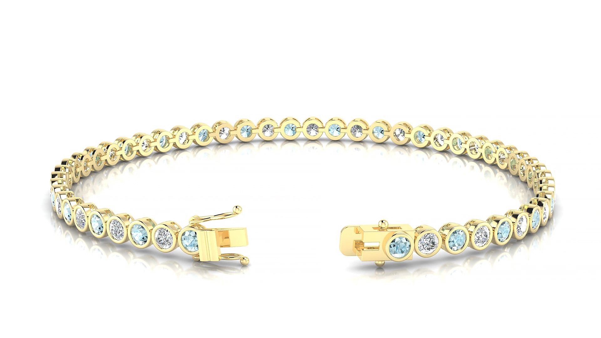 Avila 1-1 | 18k Yellow Gold 2.5 mm Round Natural Aquamarine & Diamond 20 cm Tennis Bracelet