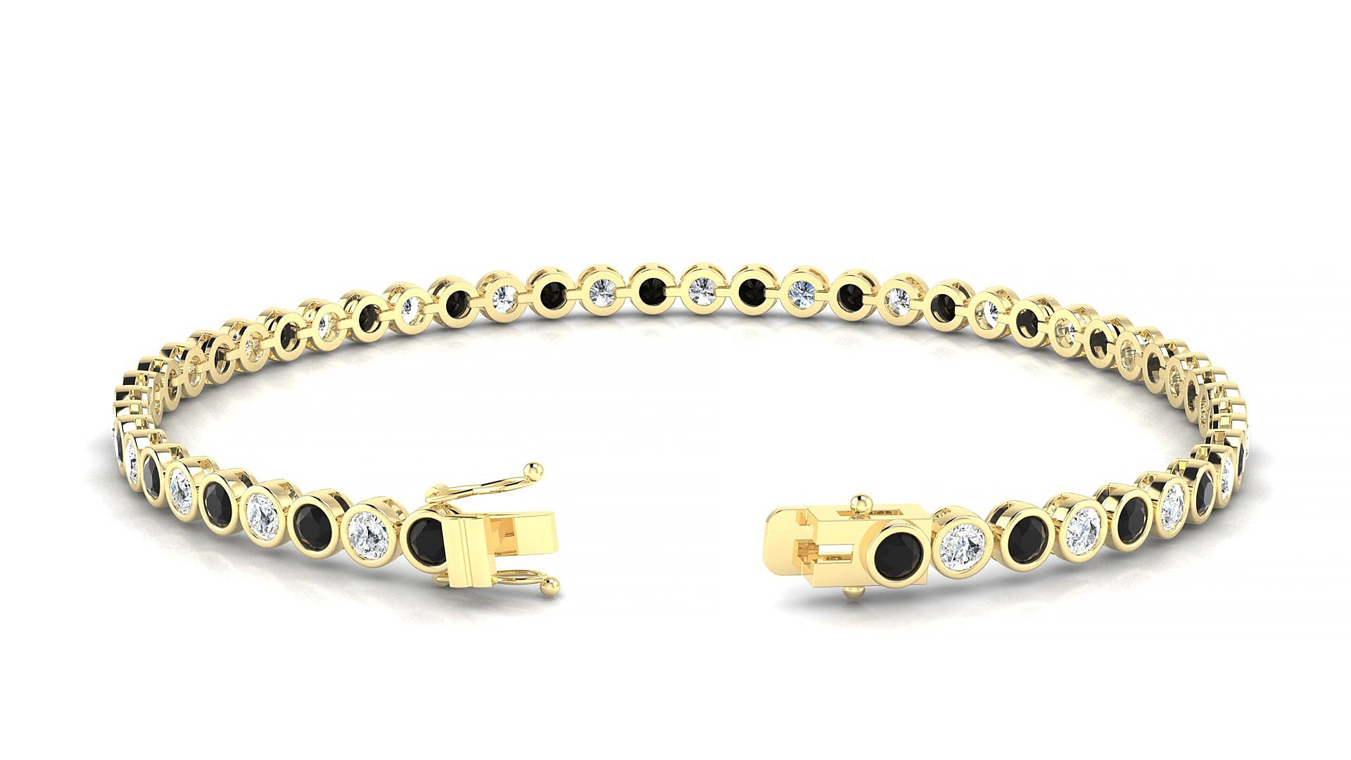 Avila 1-1 | 18k Yellow Gold 2.5 mm Round Natural Black Diamond & Diamond 16 cm Tennis Bracelet
