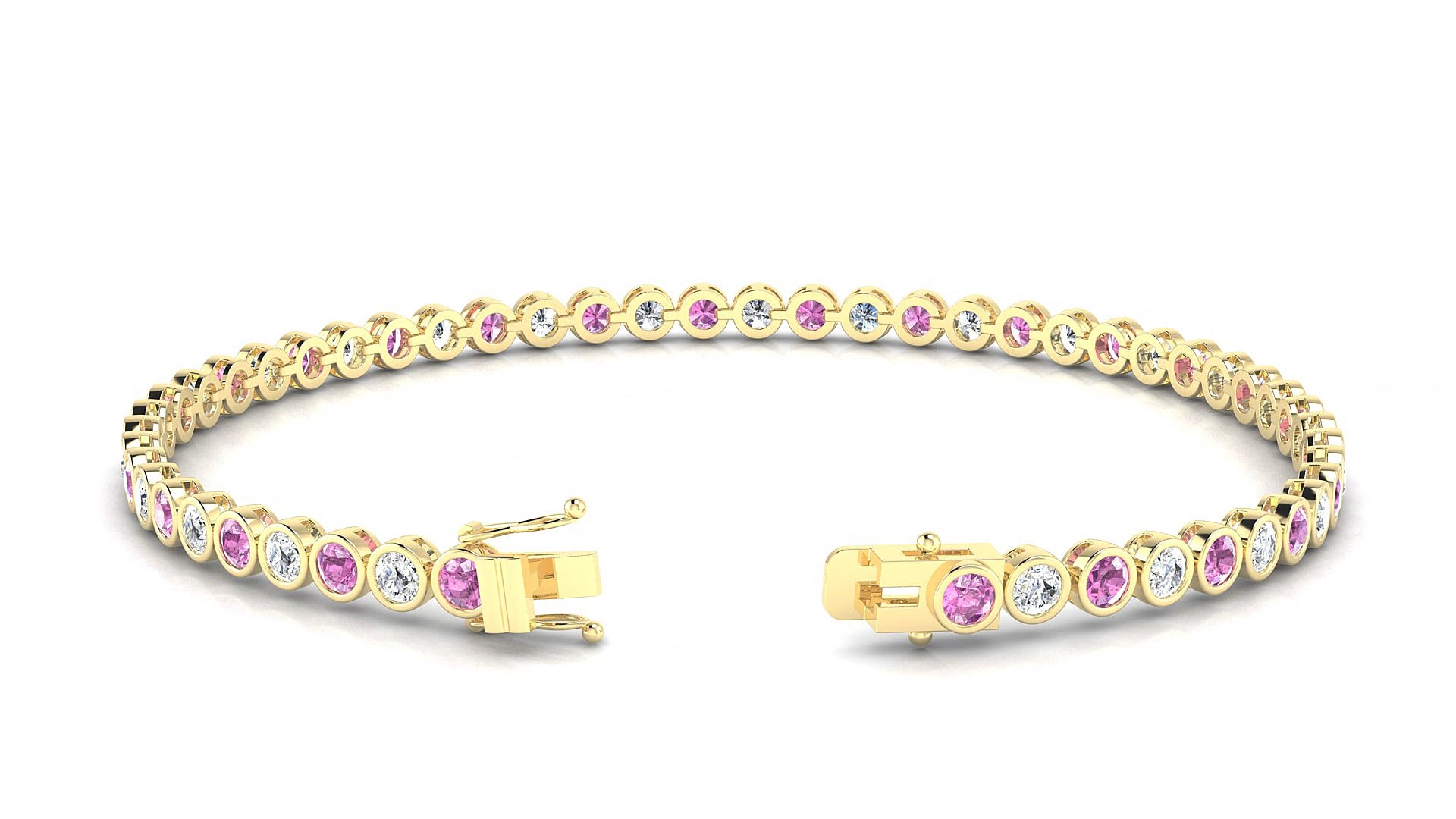 Avila 1-1 | 18k Yellow Gold 2.5 mm Round Natural Pink Sapphire & Diamond 18 cm Tennis Bracelet