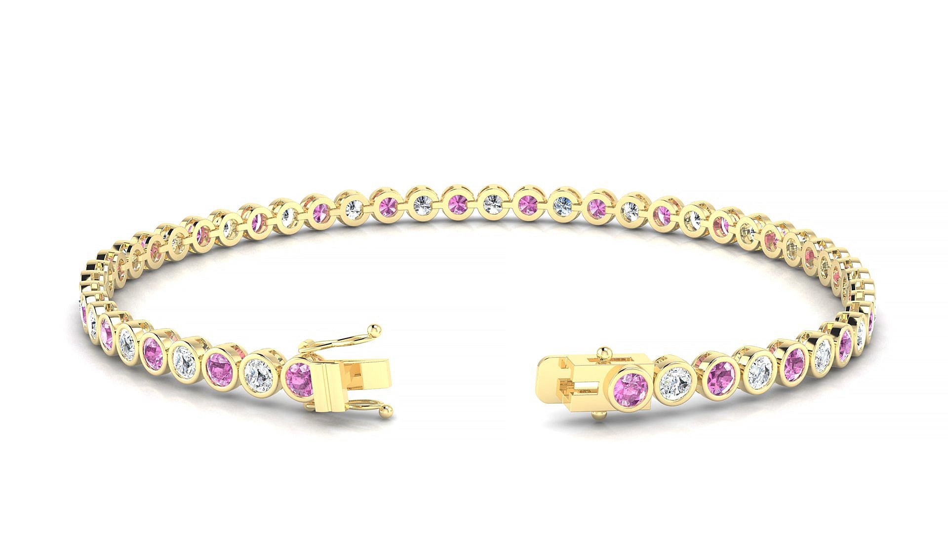 Avila 1-1 | 18k Yellow Gold 2.5 mm Round Natural Pink Sapphire & Diamond Tennis Bracelet