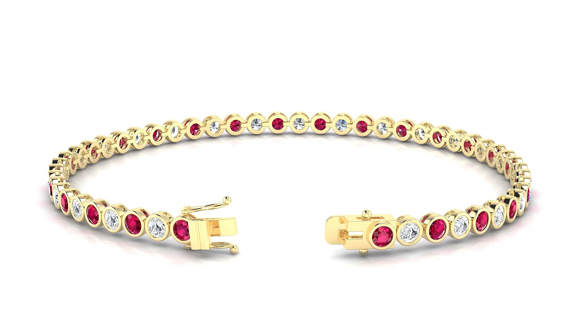 Avila 1-1 | 18k Yellow Gold 2.5 mm Round Natural Ruby & Diamond 18 cm Tennis Bracelet