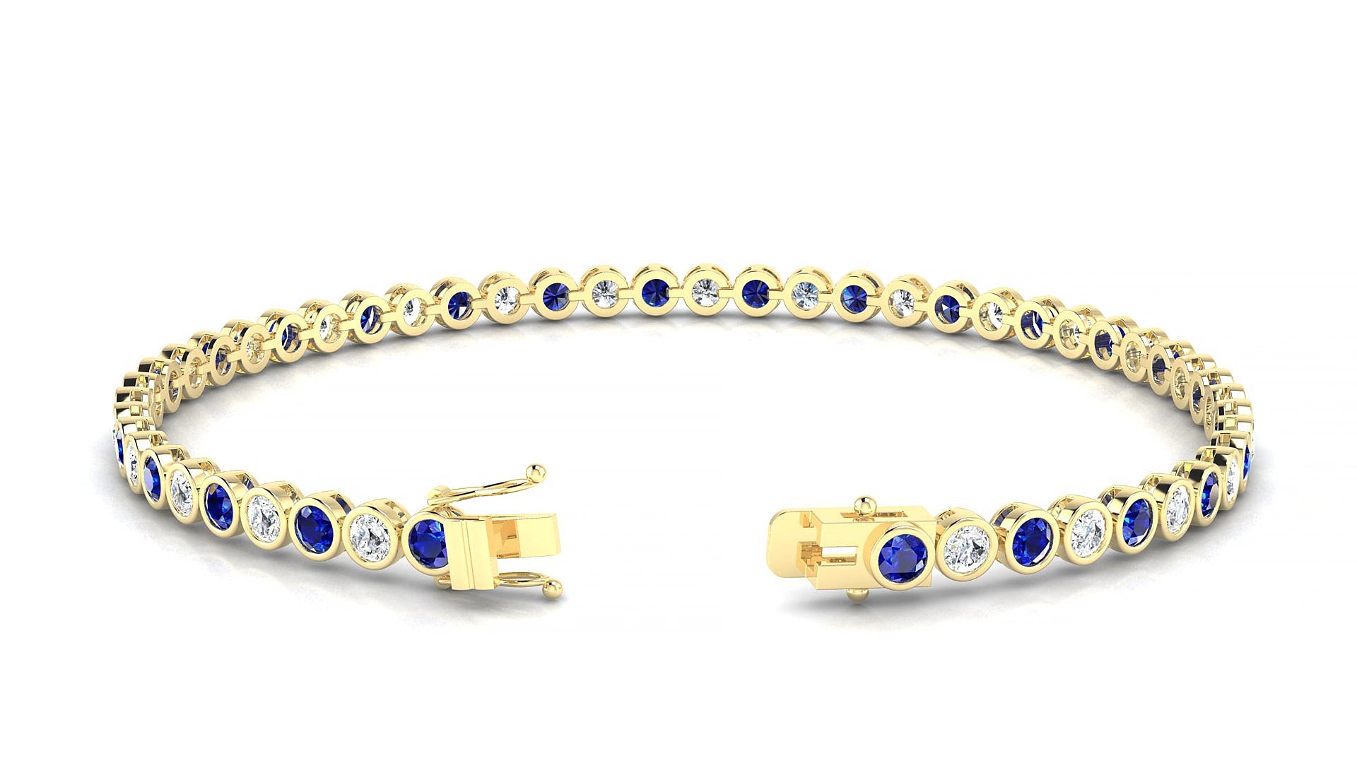 Avila 1-1 | 18k Yellow Gold 2.5 mm Round Natural Sapphire & Diamond 15 cm Tennis Bracelet