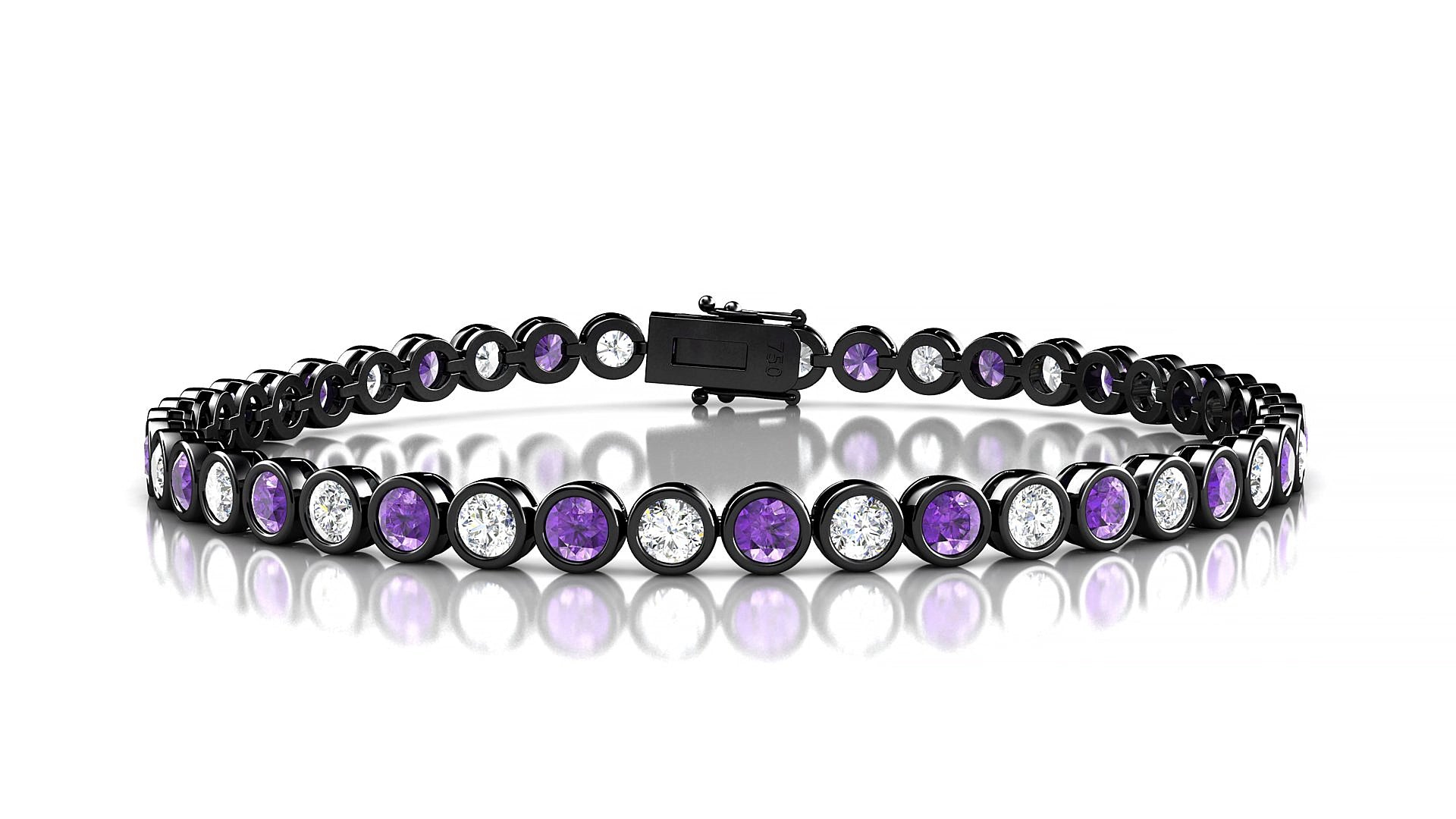 Avila 1-1 | 18k Black Gold 3 mm Round Natural Amethyst & Diamond 15 cm Tennis Bracelet
