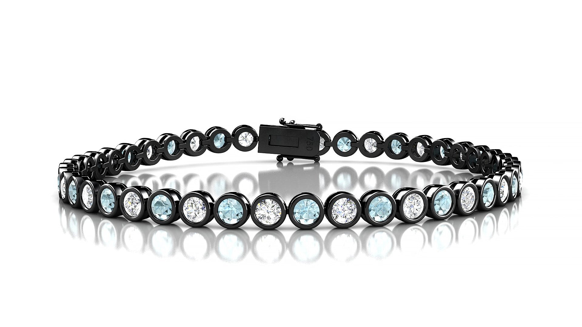 Avila 1-1 | 18k Black Gold 3 mm Round Natural Aquamarine & Diamond 15 cm Tennis Bracelet