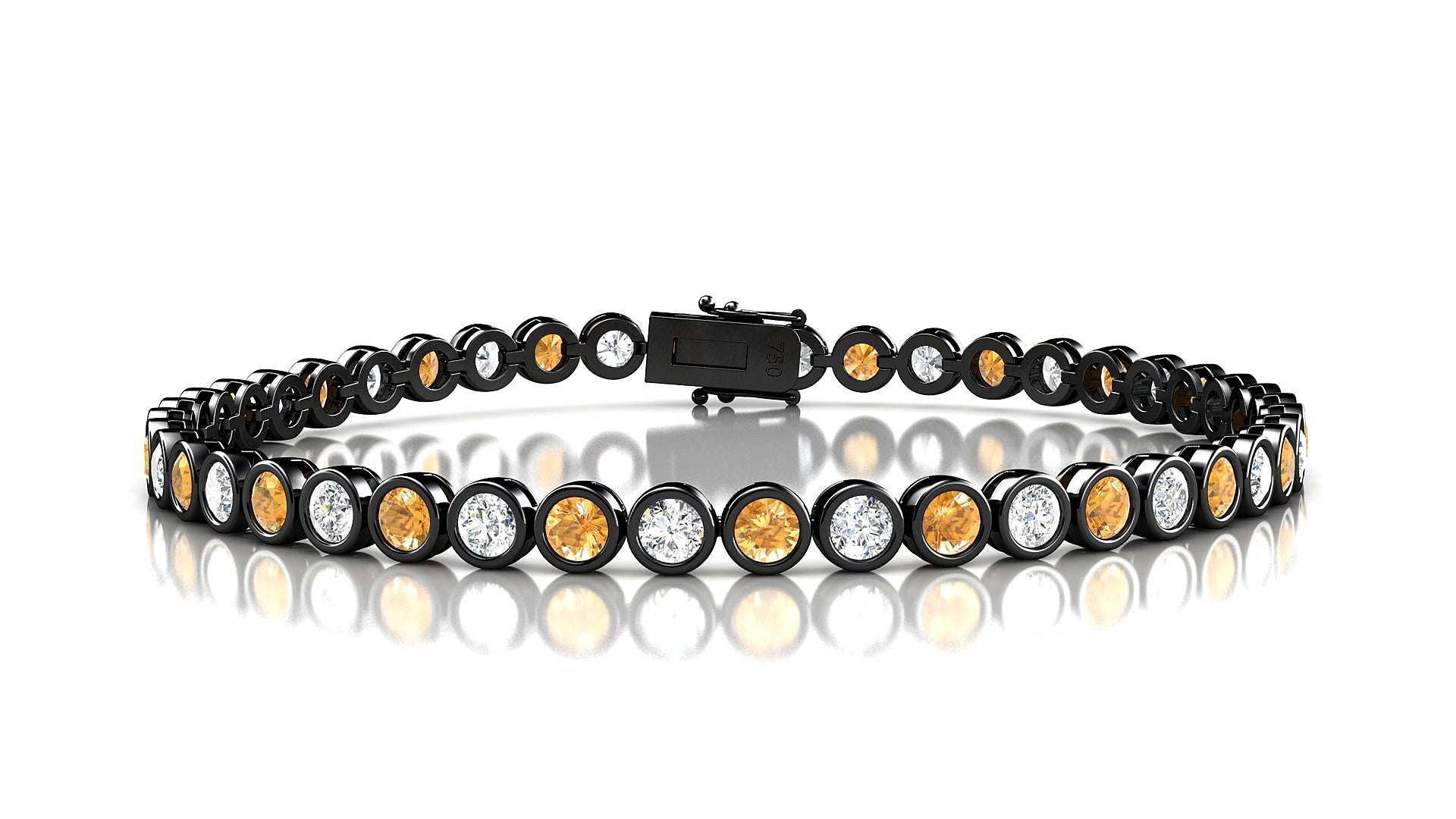 Avila 1-1 | 18k Black Gold 3 mm Round Natural Citrine & Diamond 19 cm Tennis Bracelet