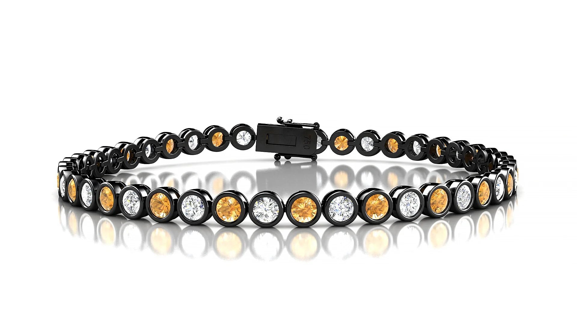 Avila 1-1 | 18k Black Gold 3 mm Round Natural Citrine & Diamond Tennis Bracelet