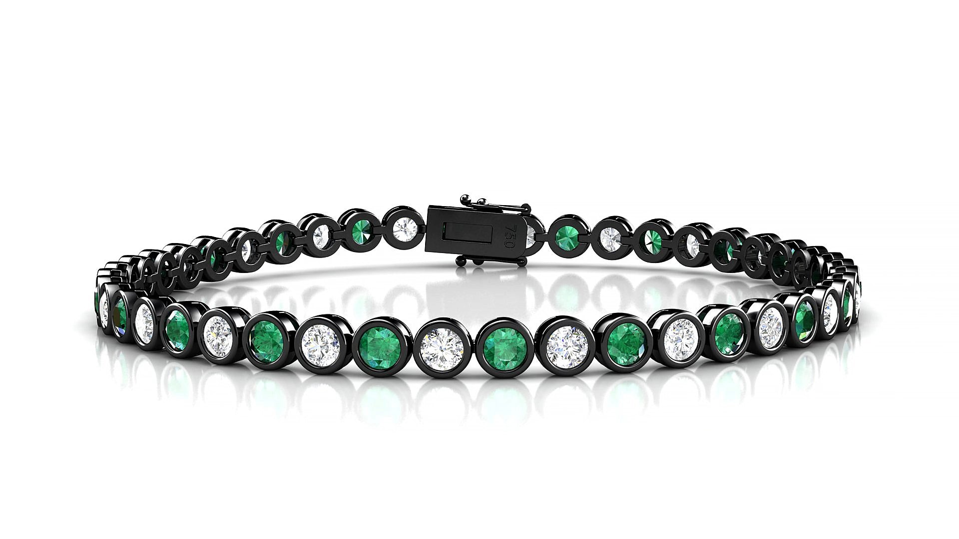 Avila 1-1 | 18k Black Gold 3 mm Round Natural Emerald & Diamond 19 cm Tennis Bracelet