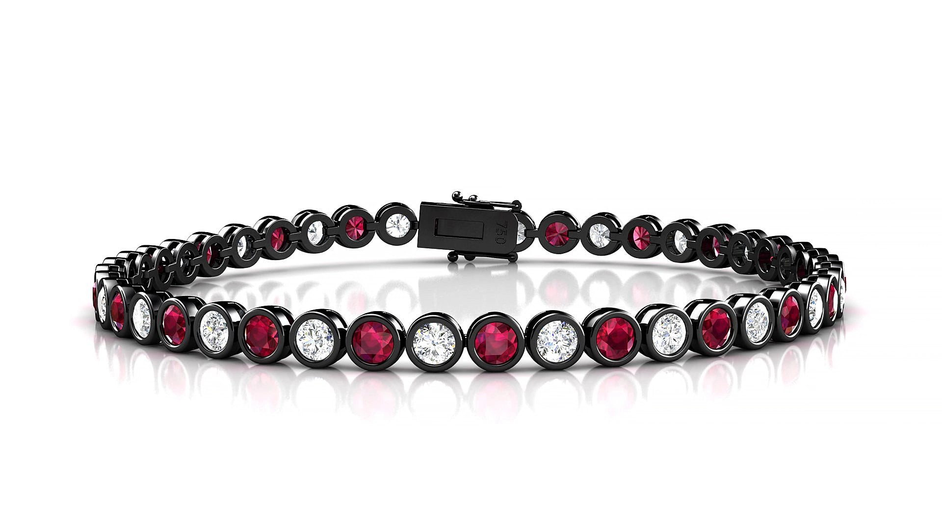 Avila 1-1 | 18k Black Gold 3 mm Round Natural Ruby & Diamond 17 cm Tennis Bracelet
