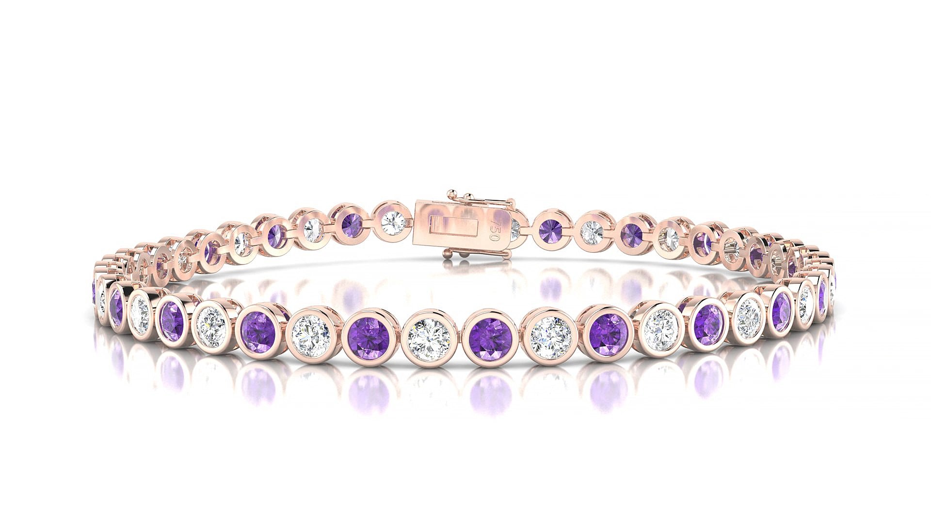 Avila 1-1 | 18k Rose Gold 3 mm Round Natural Amethyst & Diamond 18 cm Tennis Bracelet