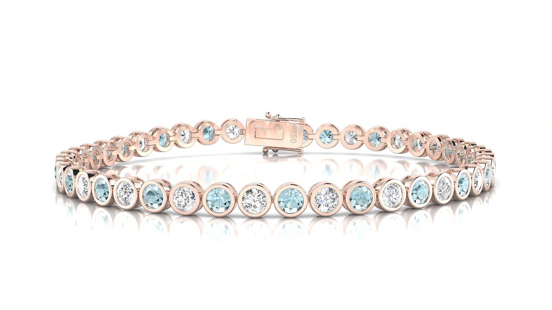 Avila 1-1 | 18k Rose Gold 3 mm Round Natural Aquamarine & Diamond 20 cm Tennis Bracelet