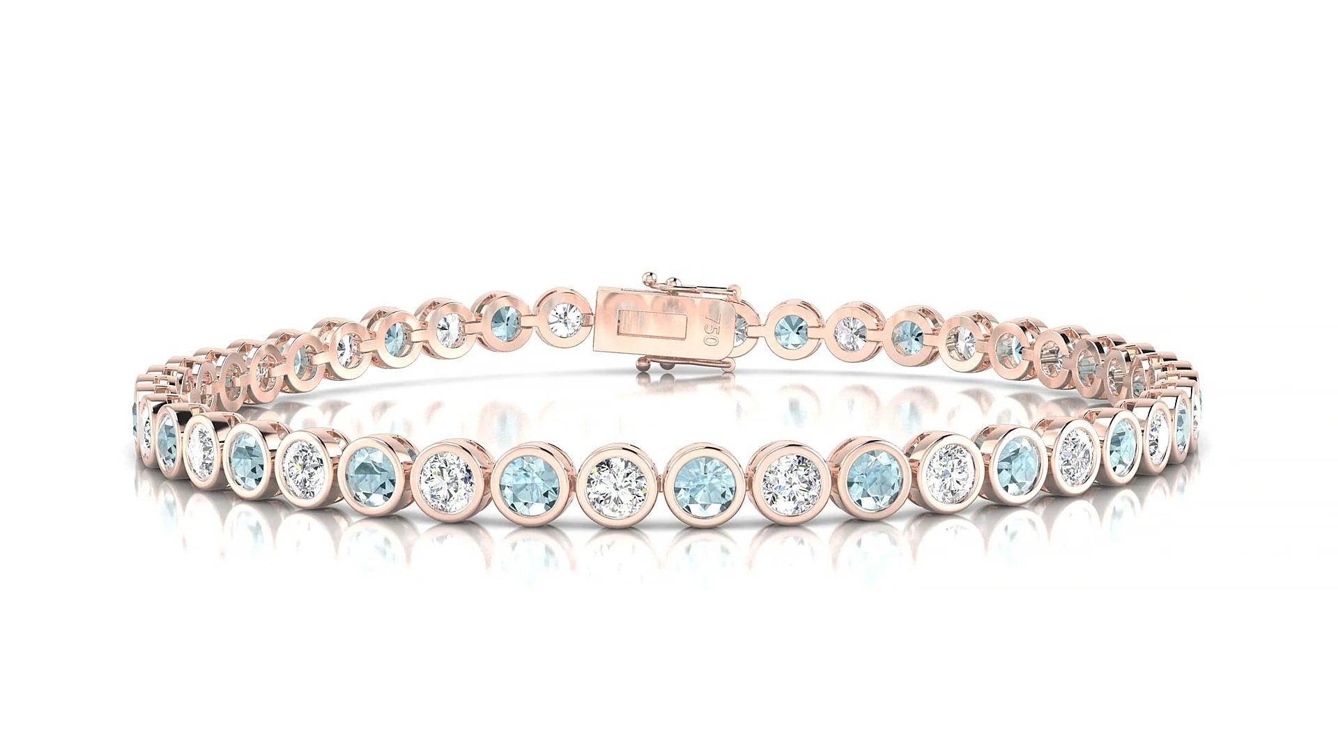 Avila 1-1 | 18k Rose Gold 3 mm Round Natural Aquamarine & Diamond Tennis Bracelet