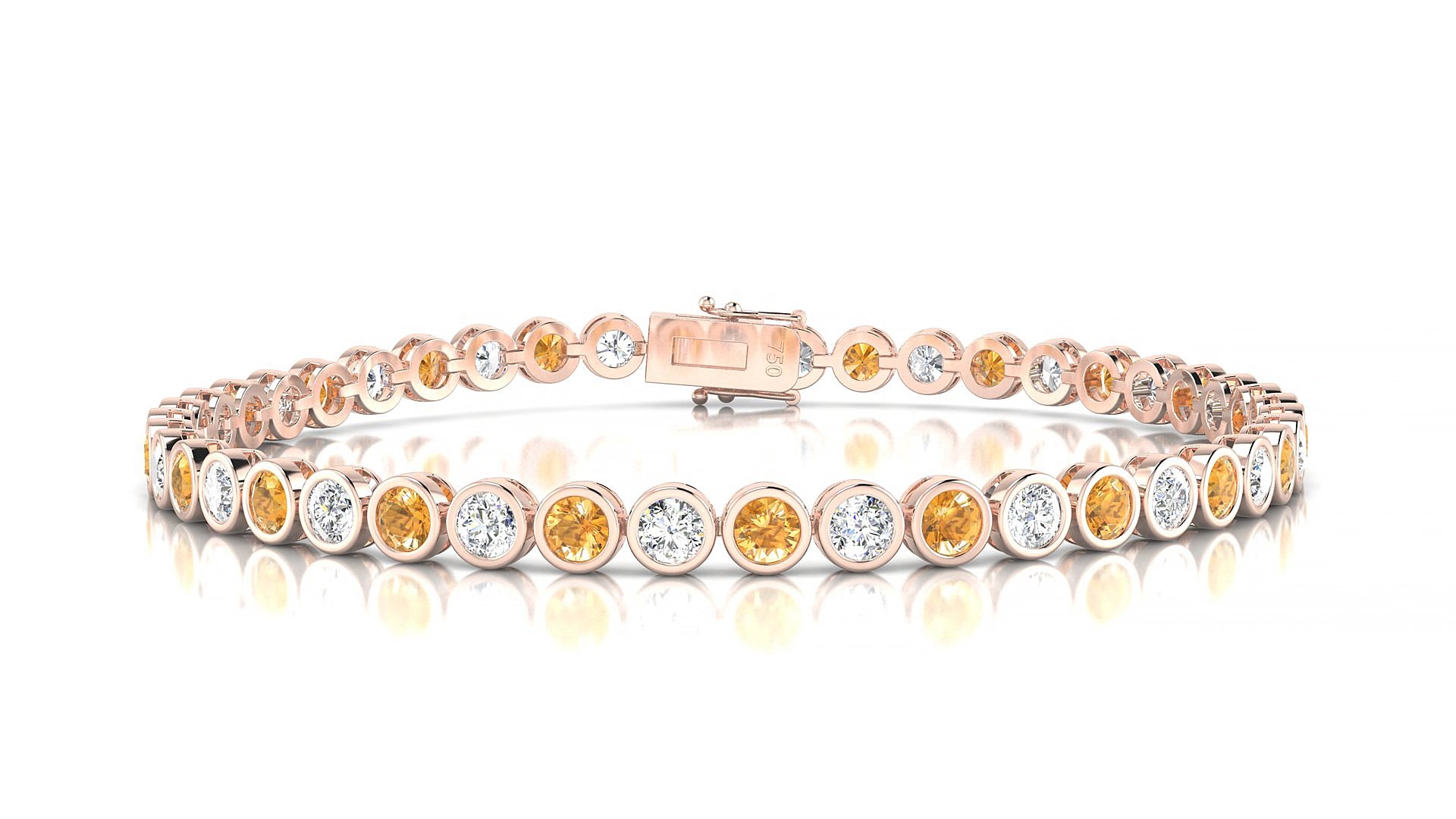 Avila 1-1 | 18k Rose Gold 3 mm Round Natural Citrine & Diamond 15 cm Tennis Bracelet