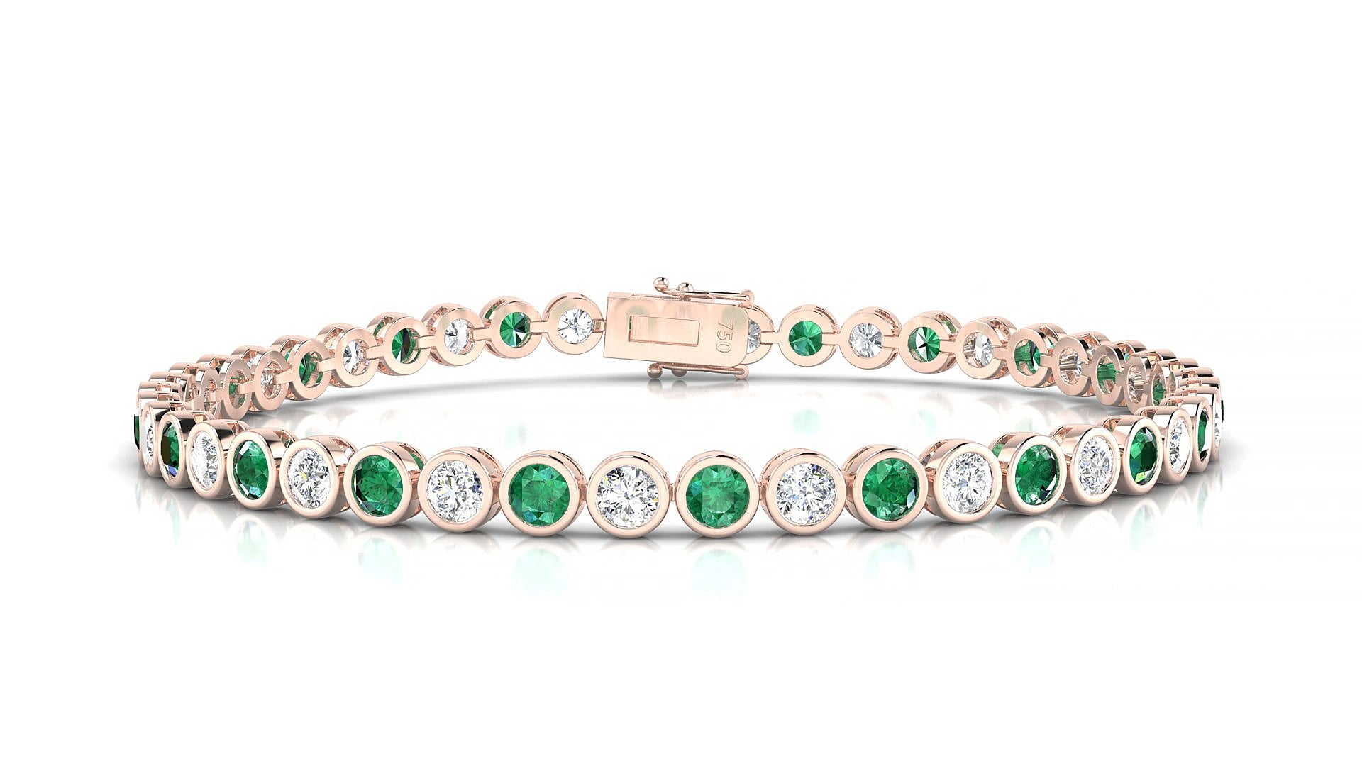 Avila 1-1 | 18k Rose Gold 3 mm Round Natural Emerald & Diamond 15 cm Tennis Bracelet