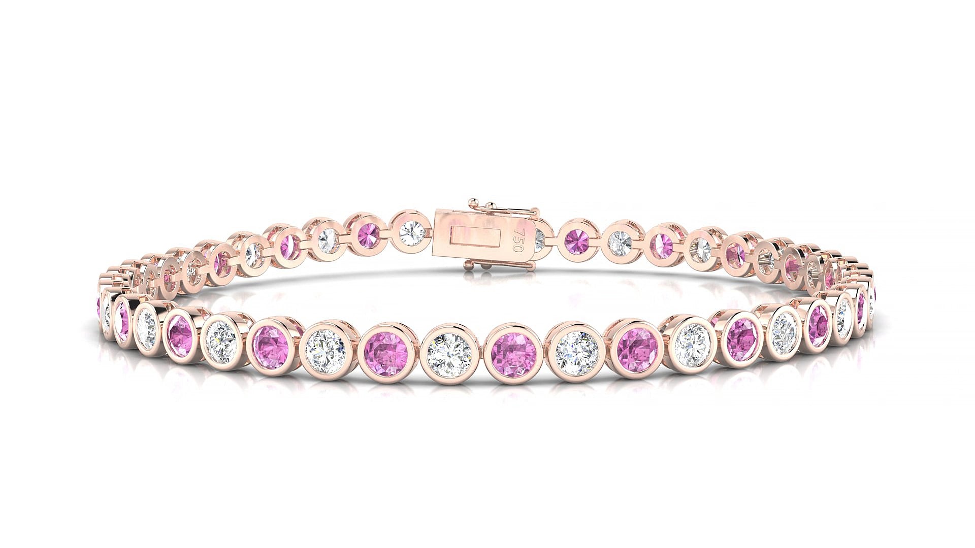 Avila 1-1 | 18k Rose Gold 3 mm Round Natural Pink Sapphire & Diamond 18 cm Tennis Bracelet